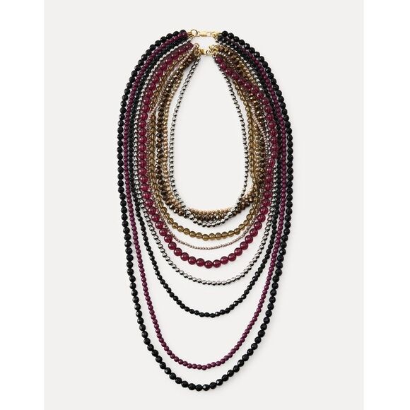 ZARA Long Burgundy Beaded Waterfall Necklace NWT 4736/038/606 - Picture 2 of 6